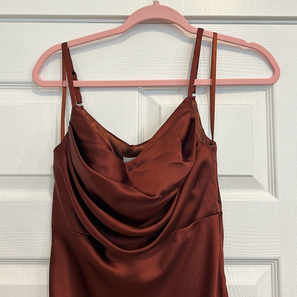 Revelry Skye Satin Maxi Dress Bridesmaid Gown Terracotta Rust - 709 Brown Sz 4 - Picture 5 of 7